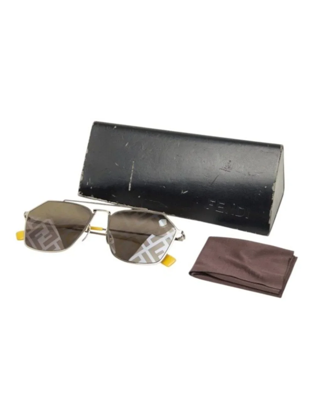 Fendi Zucca Sunglasses S Brown Yellow Gold Acetate Plated Eyewear